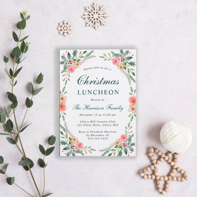 Christmas Luncheon Winter Florals Greenery Invitation (Creator Uploaded)