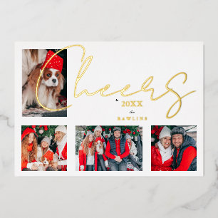 Christmas Luxury Minimalist 4 Photos Family  Foil Holiday Card