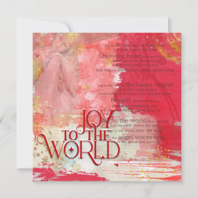 Christmas lyrics Joy To The World Red and Gold Holiday Card (Front)