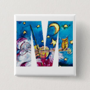 CHRISTMAS M LETTER / INSPIRED SANTA MONOGRAM 15 CM SQUARE BADGE