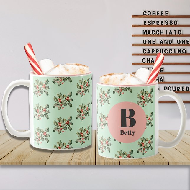 Christmas Macaron Mistletoe Custom Name  Two-Tone Coffee Mug (Creator Uploaded)