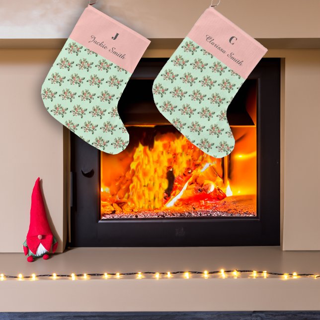 Christmas Macaron Mistletoes Custom Name Large Christmas Stocking (Creator Uploaded)