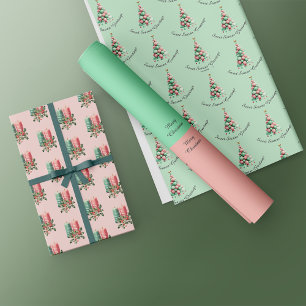 Christmas Macaron Trees and Candles Custom Message Wrapping Paper Sheet