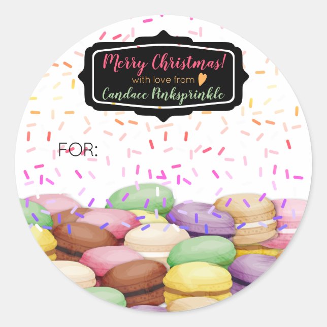 Christmas macaroon cookie sprinkles baking to from classic round sticker (Front)