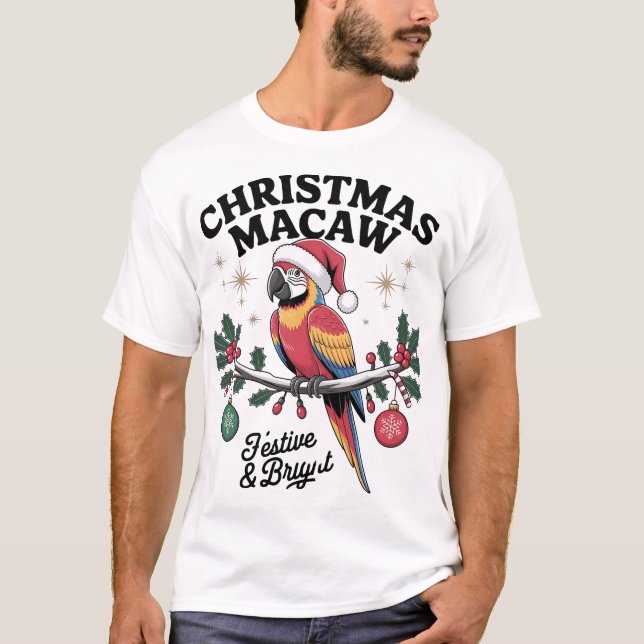 Christmas Macaw Festive Santa Hat Parrot Holiday A T-Shirt (Front)