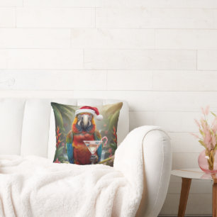 Christmas Macaw Parrot With Martini Cocktail Cushion
