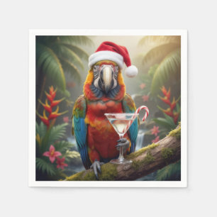 Christmas Macaw Parrot With Martini Cocktail Napkin