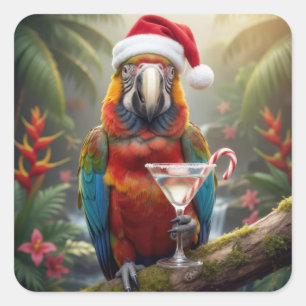 Christmas Macaw Parrot With Martini Cocktail Square Sticker