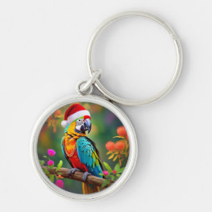 Christmas Macaw Wearing A Santa Hat-56485 Key Ring