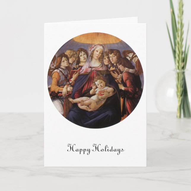 Christmas Madonna and Child w Angels by Botticelli Holiday Card (Front)