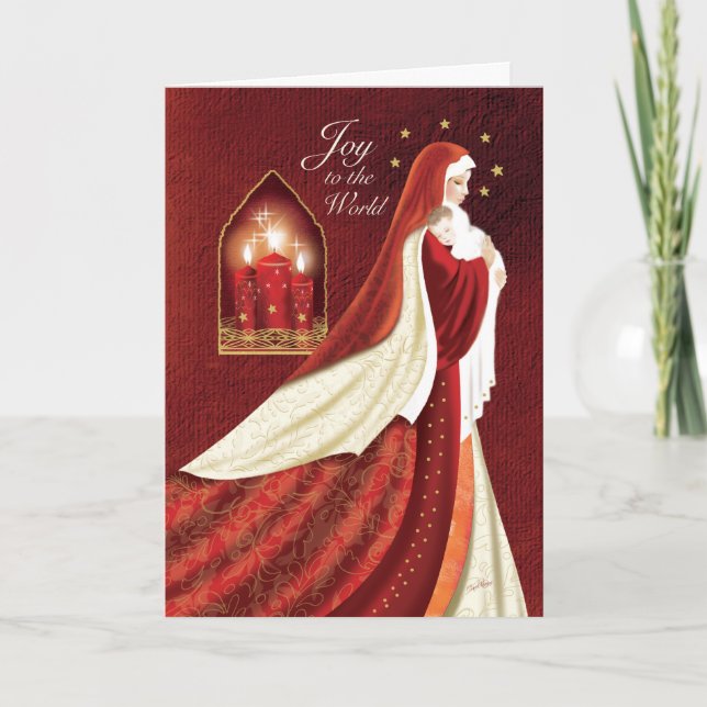 Christmas, Madonna in Elegant Robes holding Baby. Holiday Card (Front)