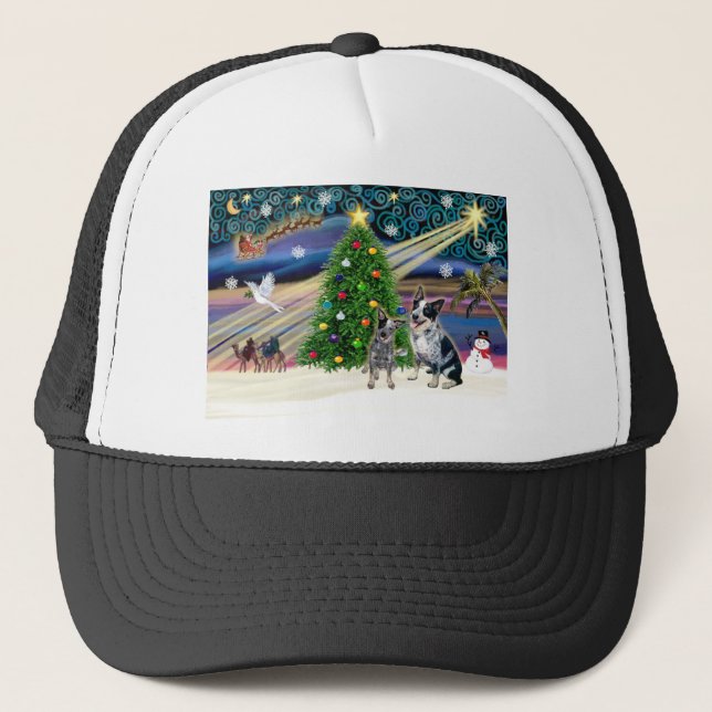 Christmas Magic Australian Cattle Dogs (two) Trucker Hat (Front)