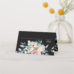 Christmas Magic Black Poinsettia Wedding Place Card
