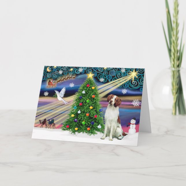 Christmas Magic Brittany Spaniel Holiday Card (Front)