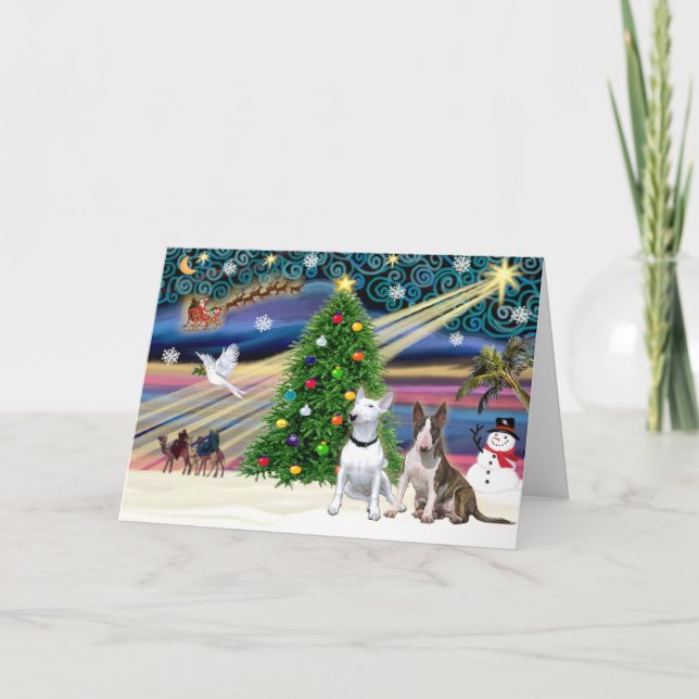 Christmas Magic Bull Terriers (two) Holiday Card (Front)