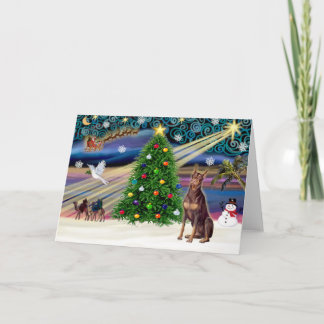 Christmas Magic Doberman Pinscher (red) Holiday Card