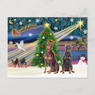 Christmas Magic Doberman Pinschers (two) Holiday Postcard