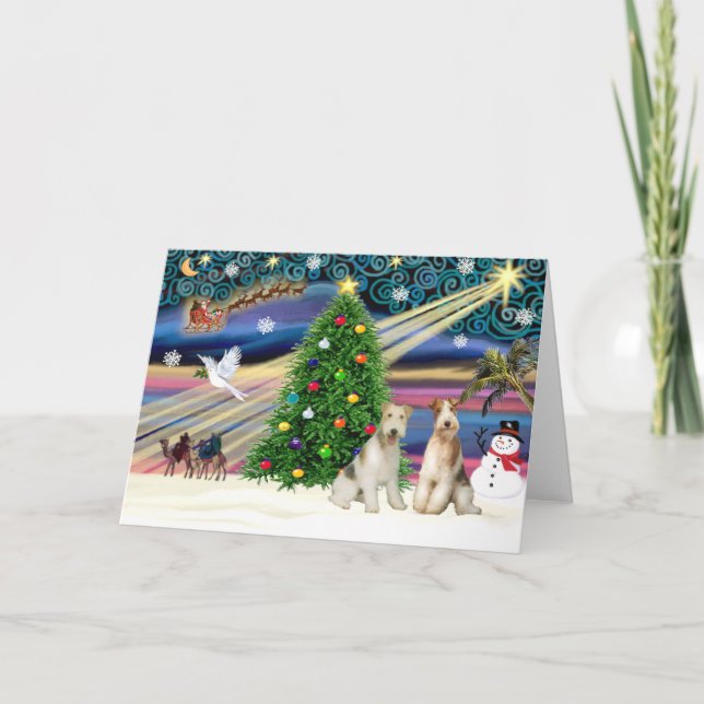 Christmas Magic Fox Terrier (Wire-two) Holiday Card (Front)