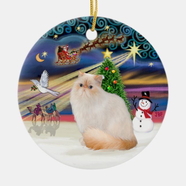Christmas Magic - Himalayan Cat (Flame Point) Ceramic Ornament (Front)