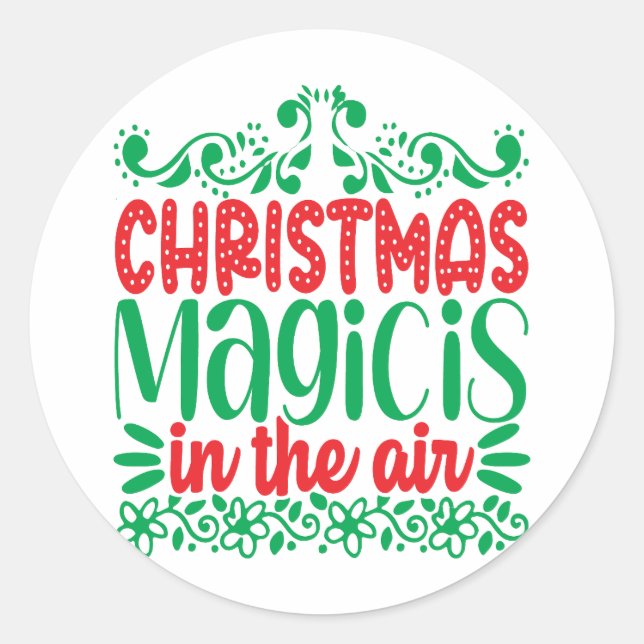Christmas magic in the air classic round sticker (Front)