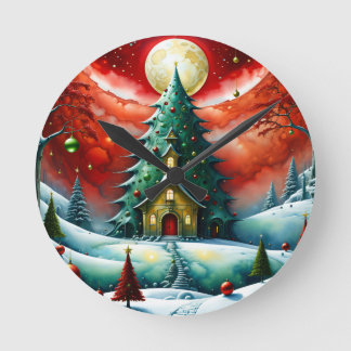 Christmas magic, modern, red, green,  round clock