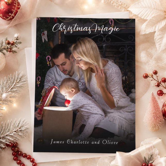 Christmas Magic Photo Script Typography Overlay  Holiday Card (Creator Uploaded)