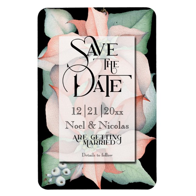 Christmas Magic/Poinsettia Save the Date Wedding Magnet (Vertical)