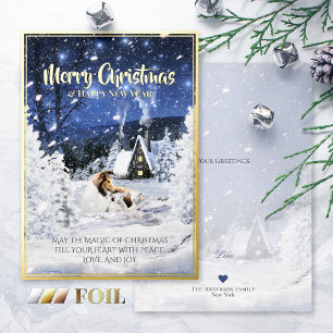 Christmas Magic, Sable Rough Collie & Lambs - Foil Holiday Card
