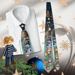 Christmas Magic Snowman & Friends blue Tie