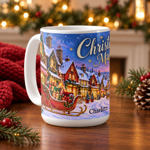 Christmas Magic Snowy Village Sleigh Coffee Mug