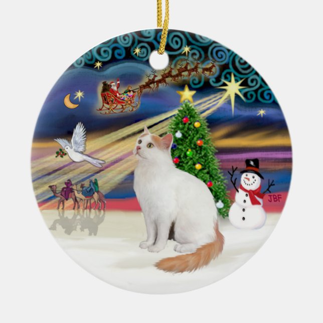 Christmas Magic - Turkish Van Cat Ceramic Ornament (Front)