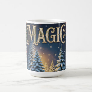 Christmas Magic Typography with Snowy Pine Trees Coffee Mug