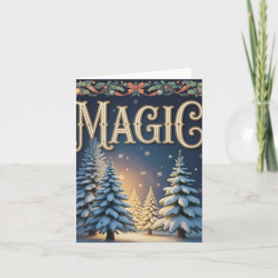 Christmas Magic Typography with Snowy Pine Trees Holiday Card