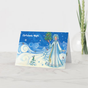 Christmas magic, Vintage snow maiden design Holiday Card