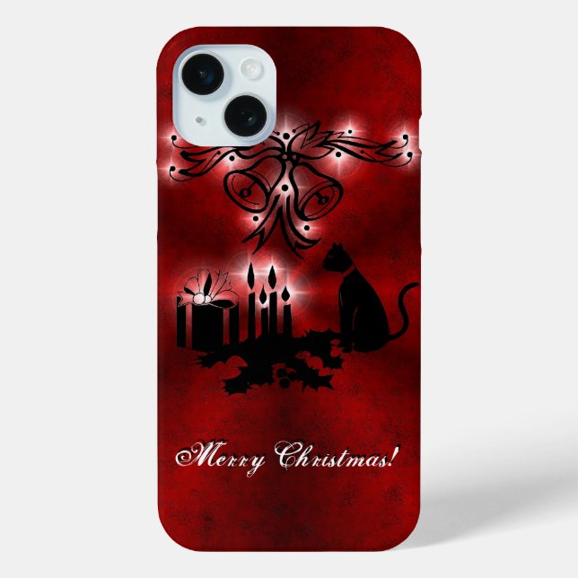 Christmas Magic with Black Cat on Red Rainbow Case-Mate iPhone Case (Back)