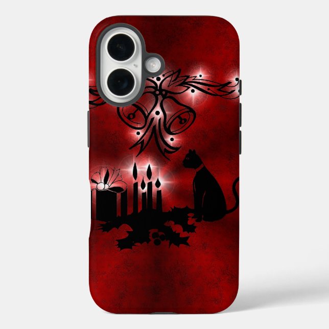 Christmas Magic with Black Cat on Red Rainbow Case-Mate iPhone Case (Back)