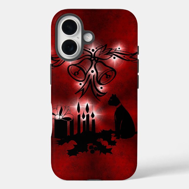 Christmas Magic with Black Cat on Red Rainbow Case-Mate iPhone Case (Back)