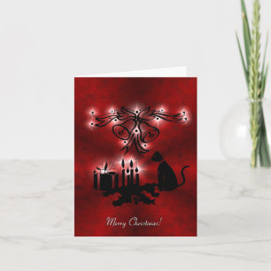 Christmas Magic with Black Cat on Red Rainbow Holiday Card