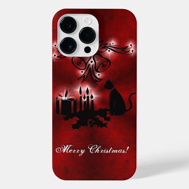Christmas Magic with Black Cat on Red Rainbow iPhone Case (Back)