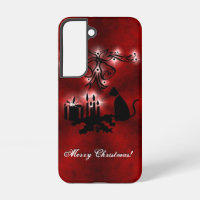 Christmas Magic with Black Cat on Red Rainbow