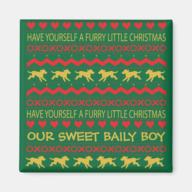 Christmas Magnet Square FURRY LITTLE CHRISTMAS/DOG (Front)
