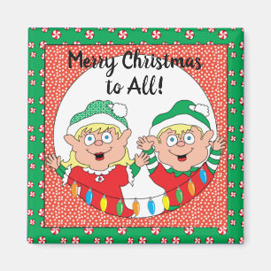 Christmas Magnet Square Happy Christmas Elves
