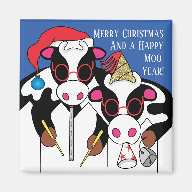 Christmas Magnet Square Happy Moo Year! (Front)