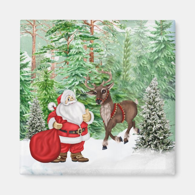 Christmas Magnet with Santa and Deer (Front)