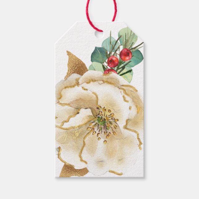 Christmas Magnolia with Gold Accents Gift Tag (Front)