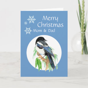 Christmas Magpie Mum Dad Garden Bird Holiday Card