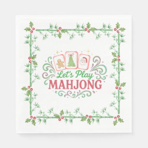 Christmas Mahjong Crest Monogram Napkin