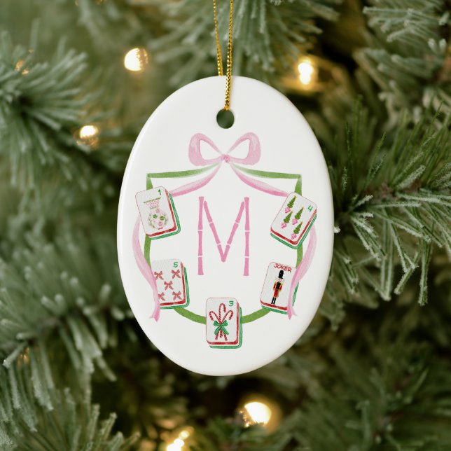 Christmas Mahjong Tile Crest  Ceramic Ornament (Tree)