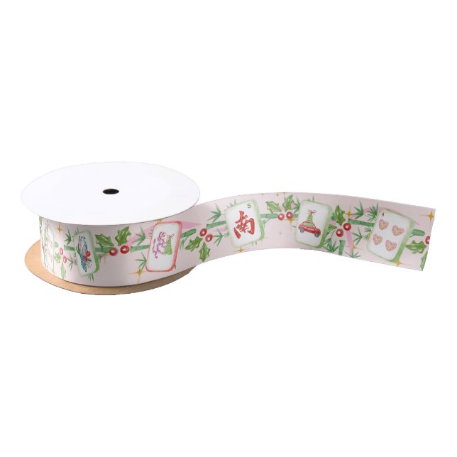 Christmas Mahjong Tiles Satin Ribbon (Spool)