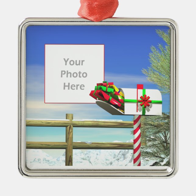 Christmas Mail (photo frame) Metal Ornament (Front)